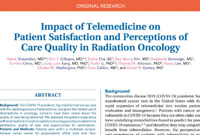 Impact of Telemedicine on Patient Satisfaction and Perceptions of Care Quality in Radiation Oncology
