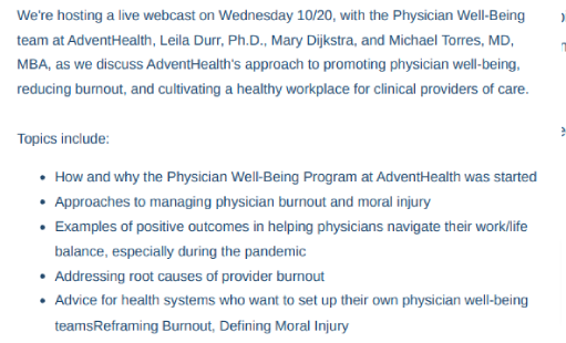 Advent Health shares how they’re managing Physician Well-Being and Burnout