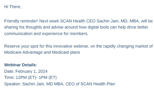 Webinar Reminder: One Week from Webinar w/ SCAN Health’s CEO Sachin Jain, MD MBA on the Benefits of Digital Engagement